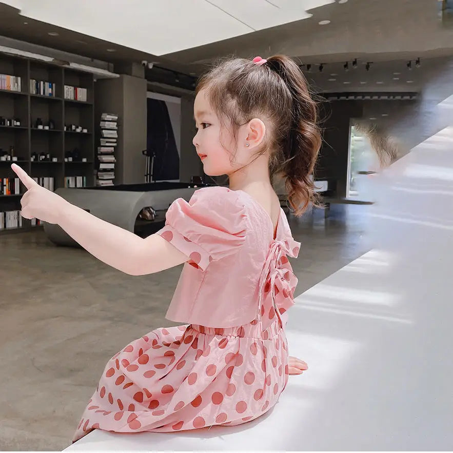 Summer Girls' Clothing Sets Fashionable Personality Backless Short Sleeves + Loose Cropped Pants Baby Kids Children Clothes Suit