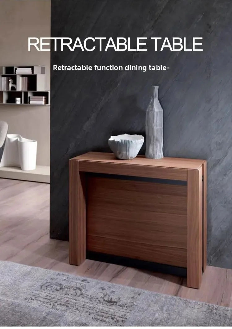 Solid Wood Folding Dining Table, Retractable, Nordic, Rectangular Foldable, Household, Apartment Invisible Dining Customizable