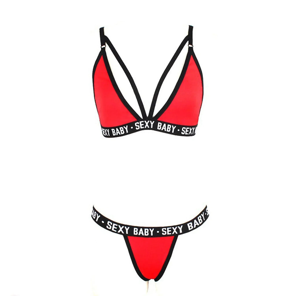 Women's sexy lingerie set sexy letter bikini bra and thong set women's sexy erotic clothing pajamas bikini lingerie