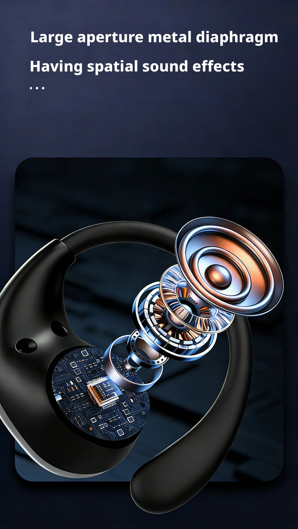 Bluetooth 5.4 Ear Hook Wireless Earphones TWS HiFi Stereo, Waterproof LED Display, Long Standby Touch Control Earbuds for Sports