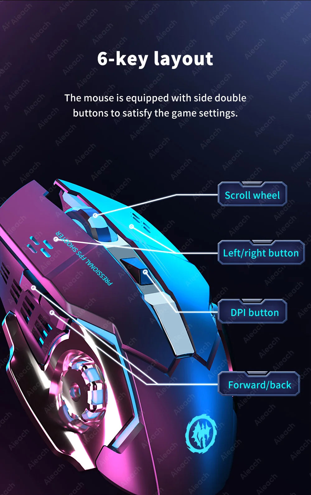 Wireless Bluetooth Gaming Mouse 2.4g USB Rechargeable Ergonomic Mechanical Backlight Design for Laptop PC Computer Gamer