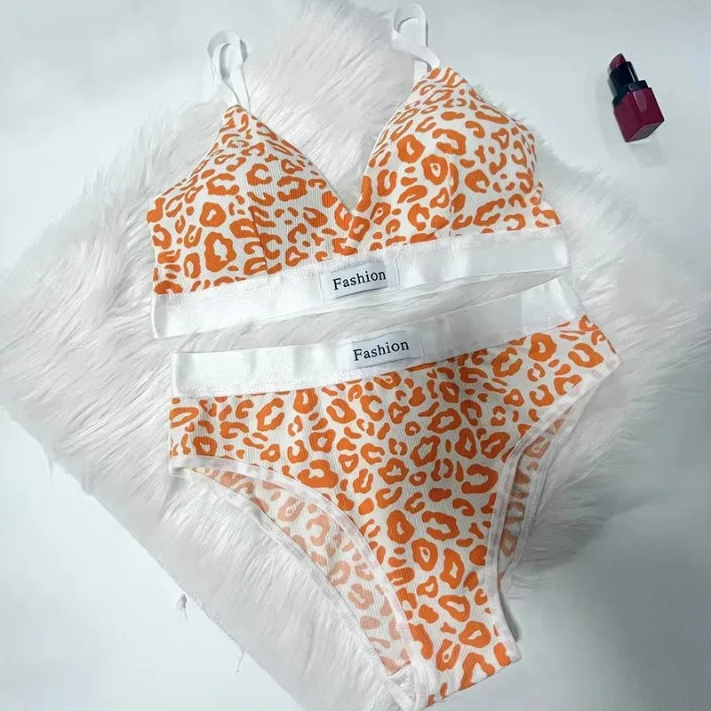 1/2/3/4Set Women Seamless Bra Set Low Waist Panties Leopard Bralette Sexy Vneck Sport Brassiere Female Cotton Underwear Set