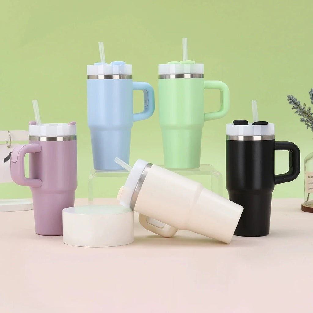 14oz New Double-layer Vacuum Car Cup Large Capacity 304 Stainless Steel Thermal Insulation Cup with Portable Handle Water Cup