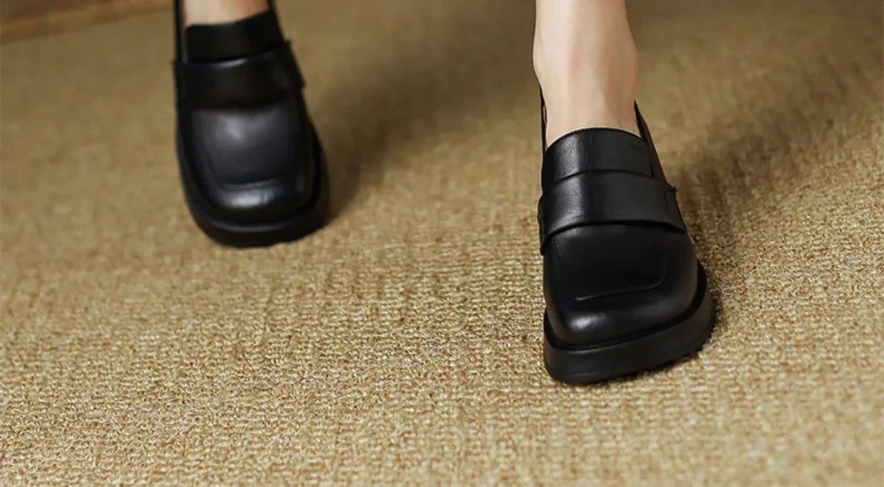 Shoes for Women Retro British Style Thick High Heels Loafers Platform Leather Shoes 2024 summer new French Square Toe Women Shoe