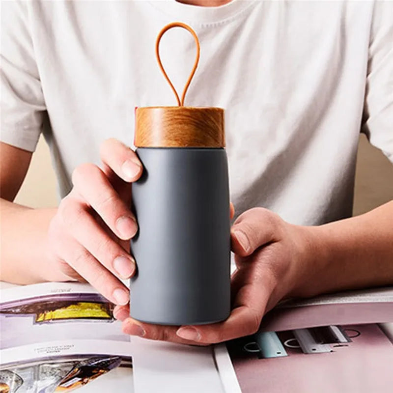 PortableThermal Cup Double Wall Travel Mug Creative Wood Grain Mini Cups Stainless Steel Vacuum Insulated Bottle
