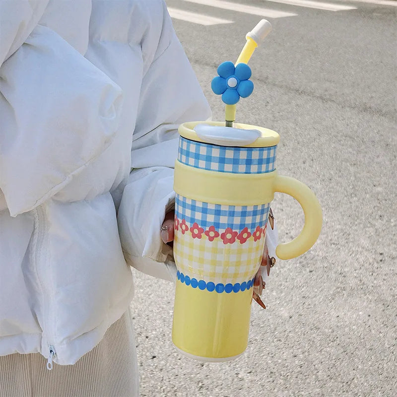 1200ml Vacuum Insulated Thermos 316 Ceramic Inner Insulated Cup Portable Thermal Mug Large Capacity Tumbler Coffee Mug Clod Hot