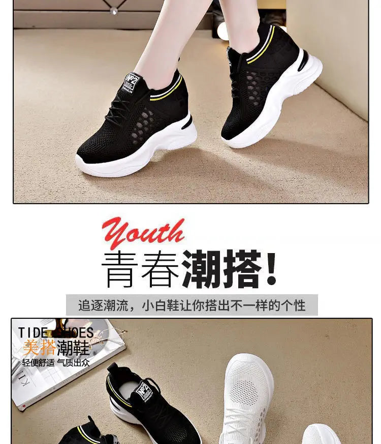Shoes for Women The New Fashion White Sport  Summer 2022 Casual Breathable Hollow Out Platform Sneakers Comfortable High Heels