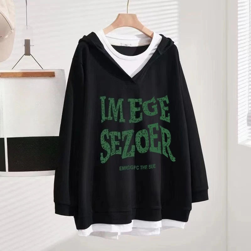 Hoodies Sweatshirt For Women Two Piece On Promotion Basic 2025 Trend Kpop Designer Novelty New In V Neck Woman Hooded Tops
