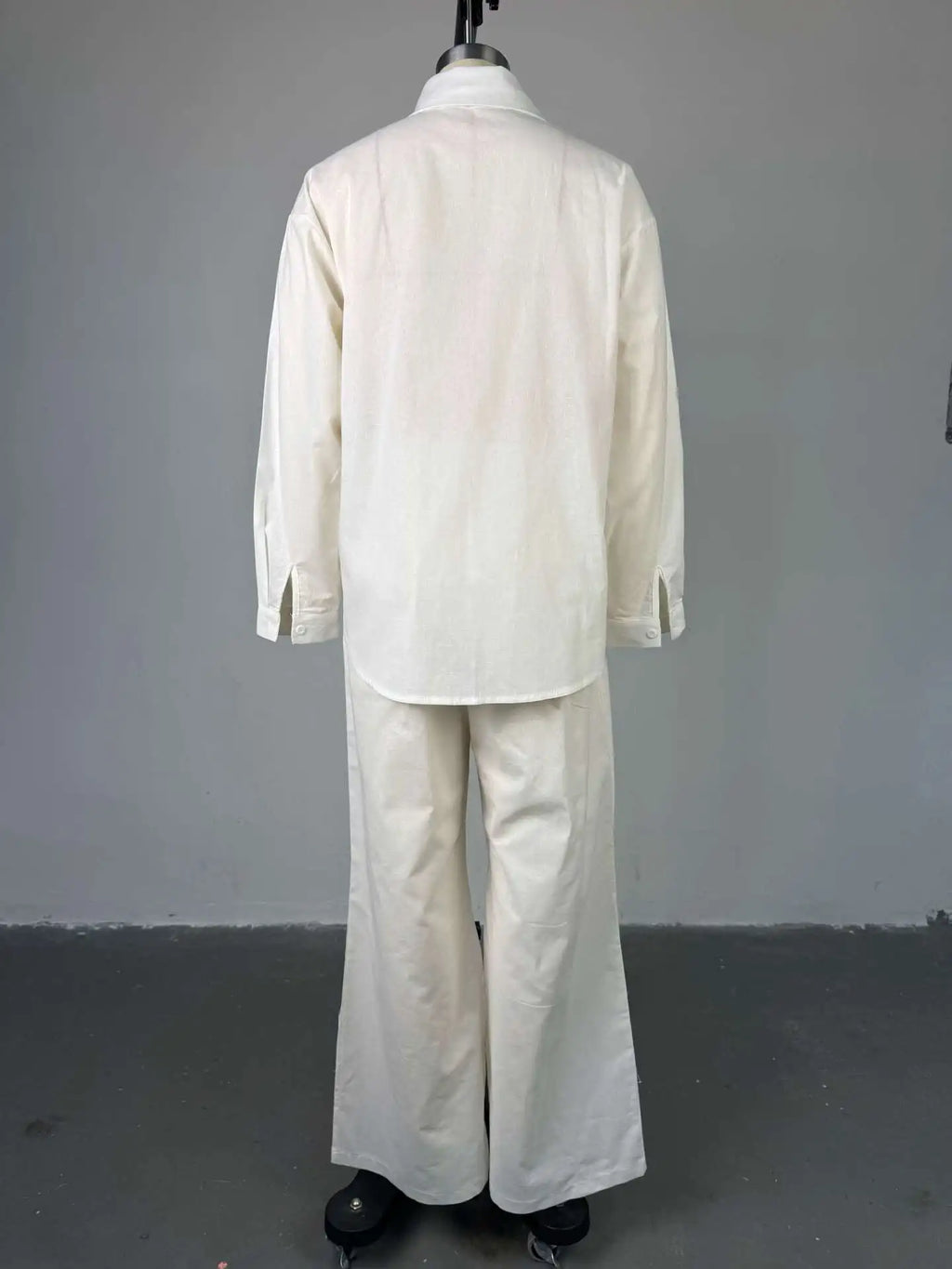 Pant Set Women Two Piece Sets Beaded Turn Down Collar Full Sleeve Shirt Single Breasted Wide Leg Long Pants Elastic Waist 2026
