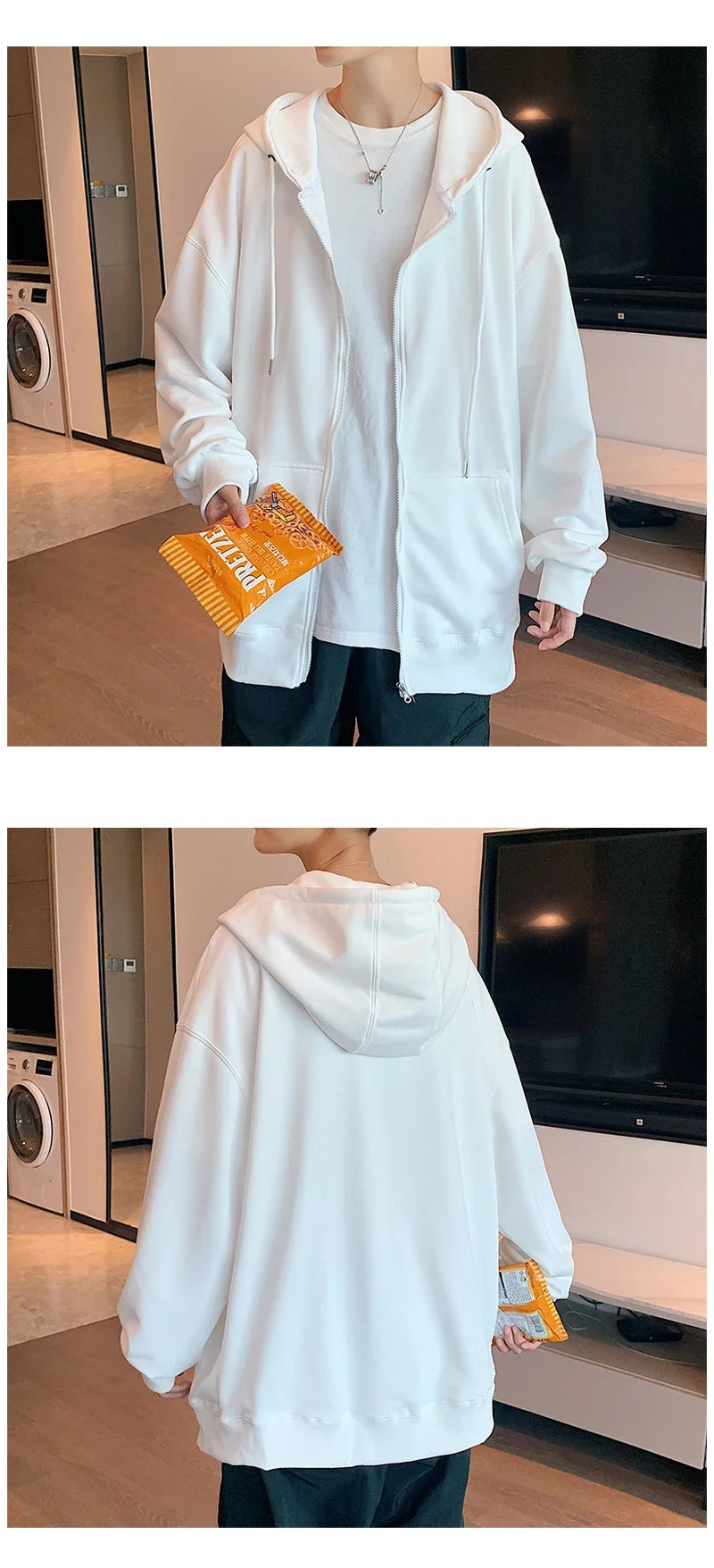 Men's  Trendy Hoodie Cardigan Autumn Hooded Sweatshirt Solid Color Classic Jacket Long Sleeve Zipper Coat Casual Men Clothing