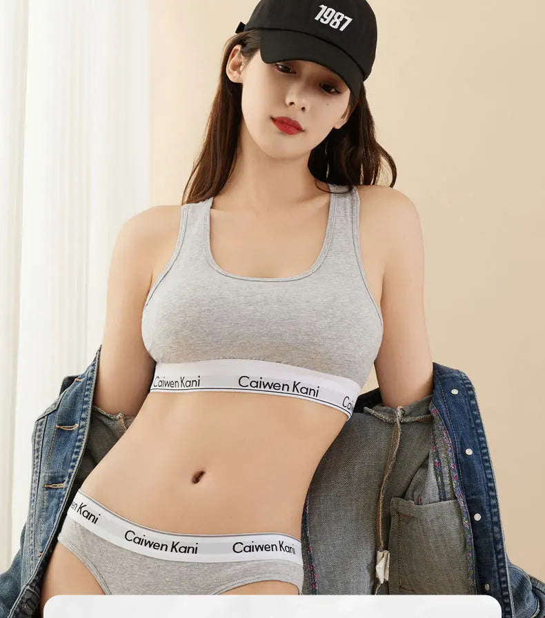 Women Bra and Panty Set Japanese Style Thin Push Up No Underwire Cotton Sexy Underwear Set for Teens