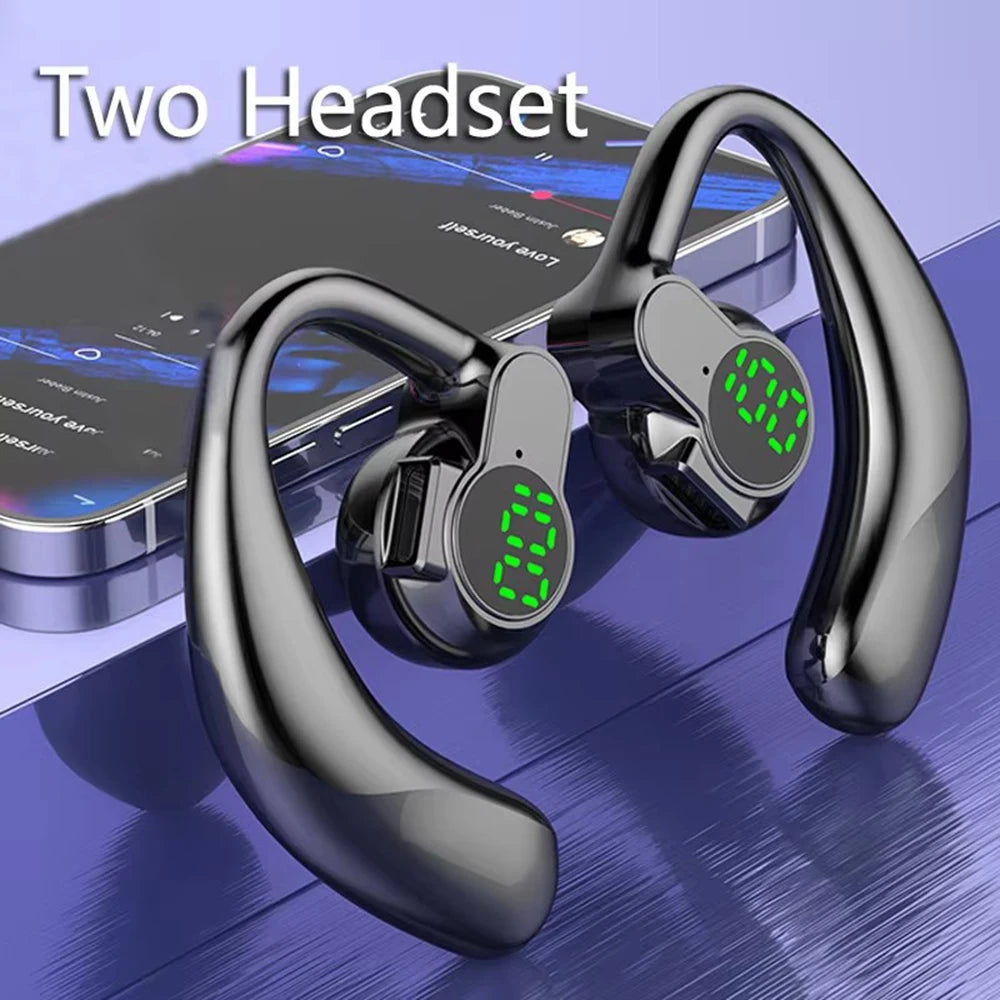 Bluetooth 5.4 Wireless Headphones Headset Handsfree Noise Cancelling Rotatable Sport Digital Display Single Ear Earhook Earphone