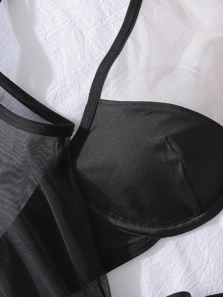 Lingerie Ultra Sexy With Sleeve Halter Bra Tulle Underwear Ensemble Lingeries Natural Clothes Female Skinny Underwear