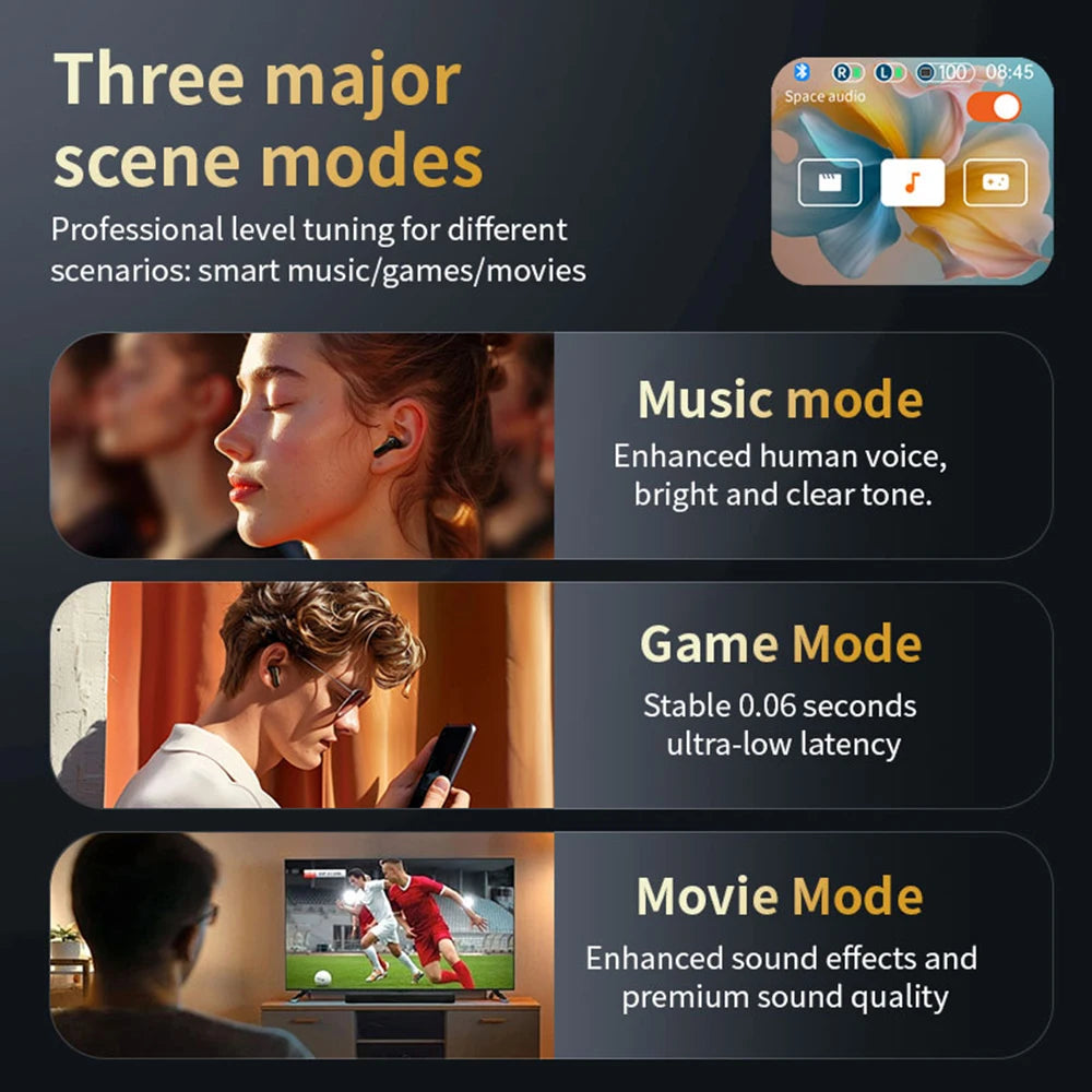 Bluetooth 5.4 ANC Headset Color Screen Touch Active Noise Cancellation Earbuds HIFI Stereo Sports Waterproof Earphones