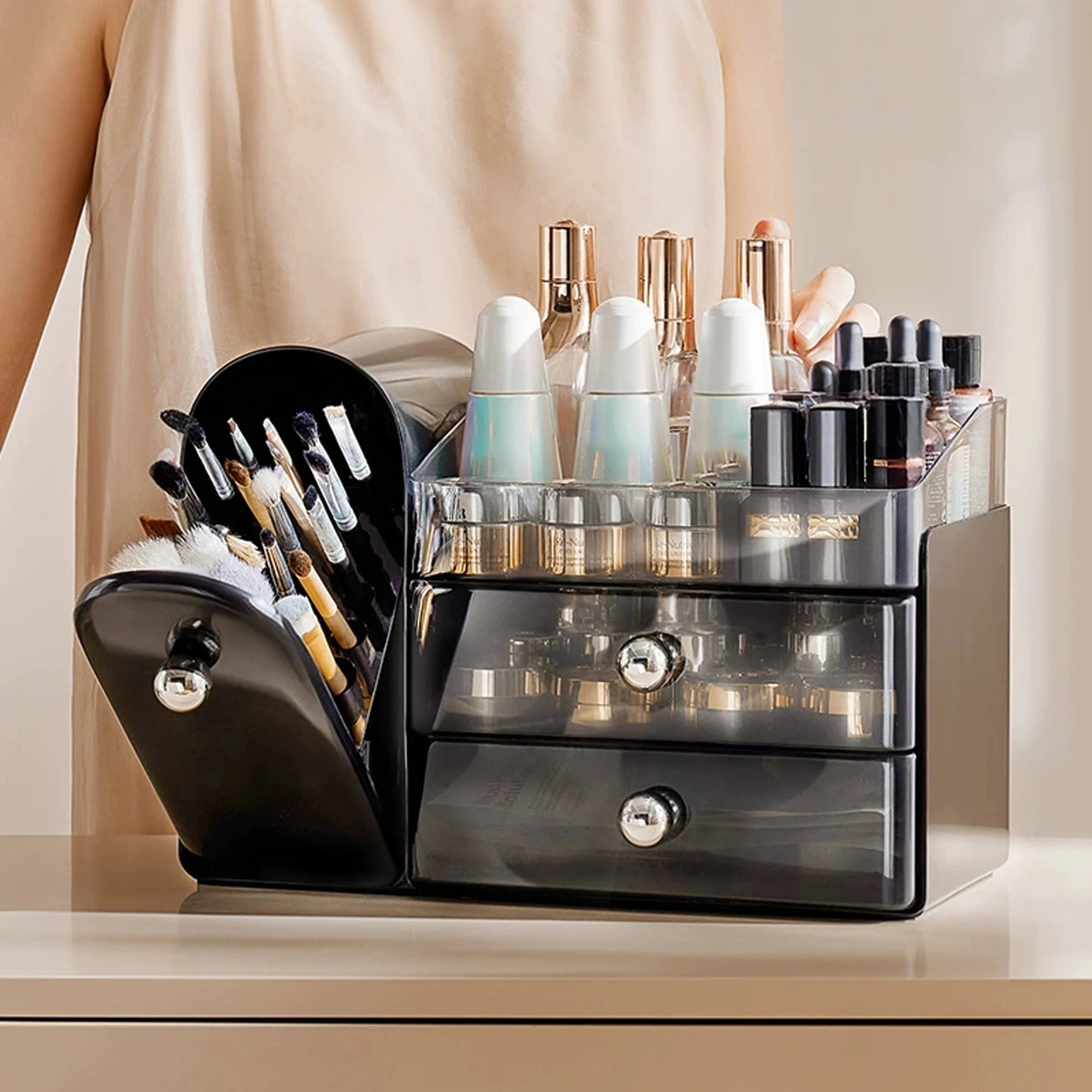 Multifunctional Cosmetics Storage Box, Dressing Table Lipstick and Eyebrow Pencil Organizer, Large-Capacity Skin Care Product, Makeup Brush, Facial Mask Storage, Cosmetics Storage Box