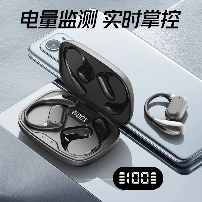 Bluetooth 5.4 headphones, over-ear ear hooks, noise-reducing sports headphones, 360° rotatable wireless headphones, with microph