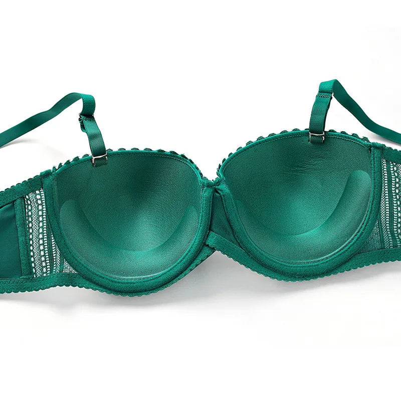 Plus Size Bras Set Women Thong 1/2 Cup Brassiere Panty Adjustable straps Push Up Soild Color Underwear Underwired Lingerie Sets