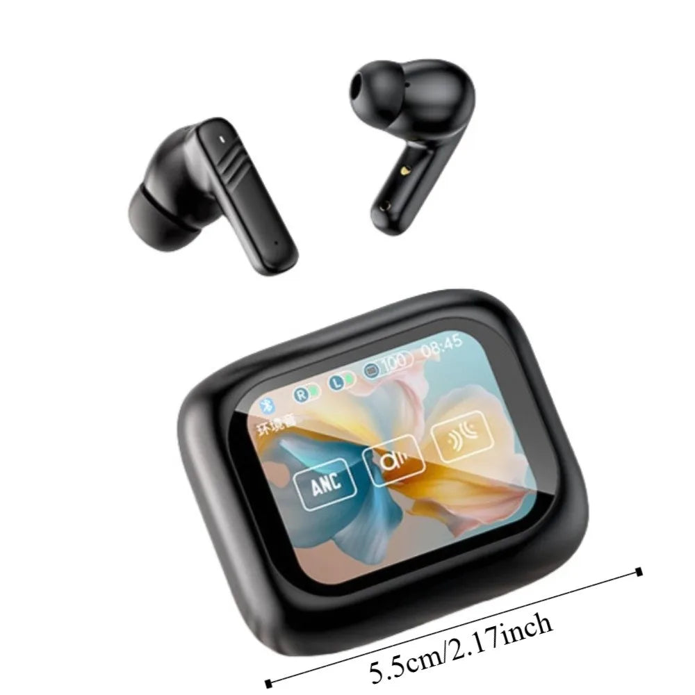 Bluetooth 5.4 Full Touch Screen Headphones Smart LCD in Ear Wireless in-Ear Earbuds Long Battery HD Call ANC Bluetooth Earphones