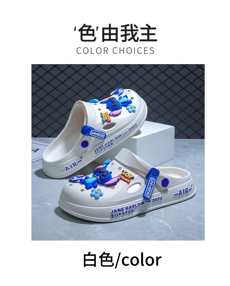 Stitch Cave Shoes 2024 Summer New Ins Trendy Outerwear Versatile Anti slip Thick Bottom Beach Headover Slippers for Men
