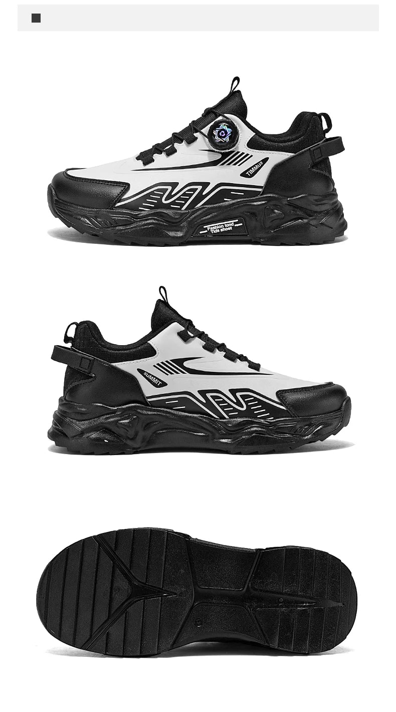 Men's Korean Casual Sports Shoes Four Season Soft Sole Rotating Shoelaces Running Shoes Breathable Walking Shoe Student Sneakers