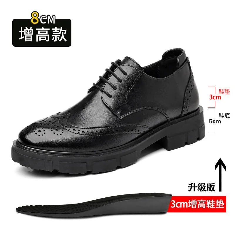 5 8 10cm Heel Leather Shoes for Men Spring Autumn Designer Fashion Casual Platform Shoes Man Increase Black Wedding Shoes Man