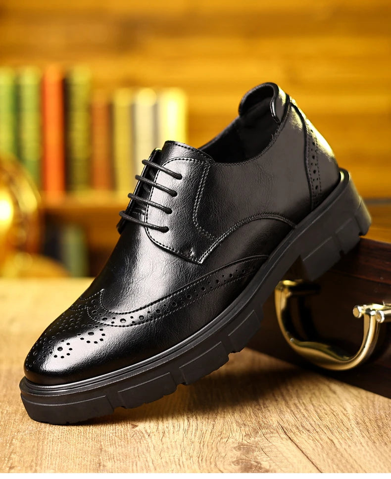 5 8 10cm Heel Leather Shoes for Men Spring Autumn Designer Fashion Casual Platform Shoes Man Increase Black Wedding Shoes Man