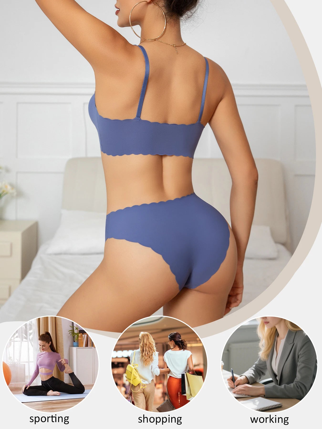 1 Set Solid Color Seamless Bra Panties Women Underwear Set Soft Breathable Removable Padding Ruffled Bralette Ultra-thin Briefs