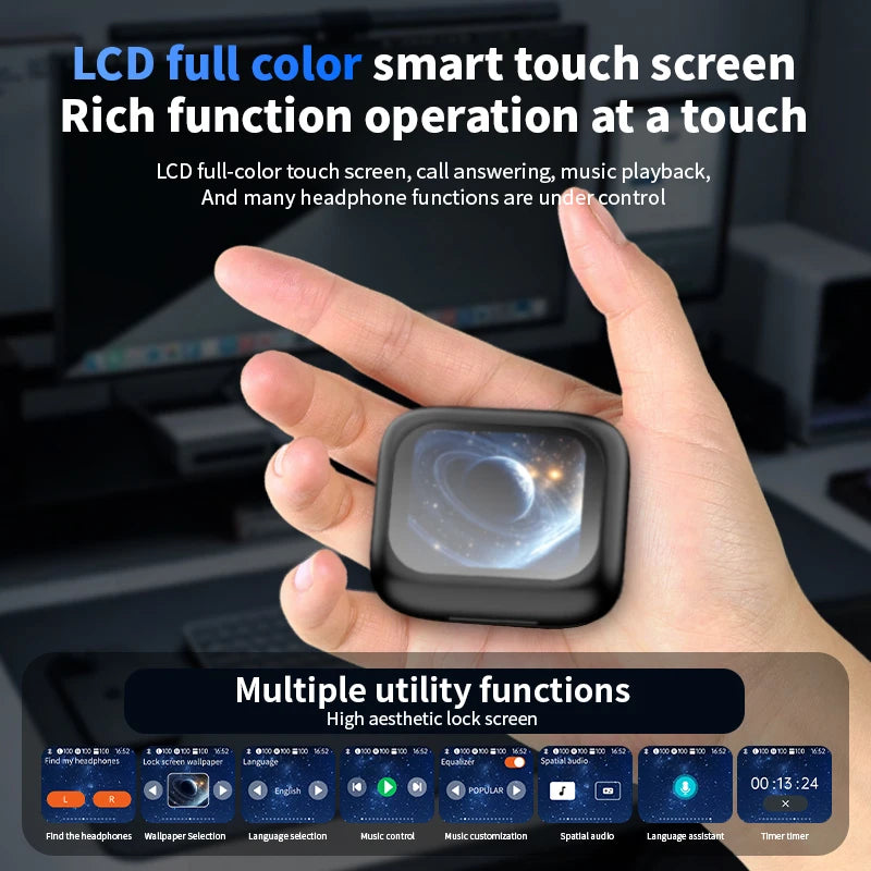New Bluetooth 5.4 Wireless Earphones with Translation Function LCD Full-Color Touchscreen HiFi Surround Sound&Long Battery Life