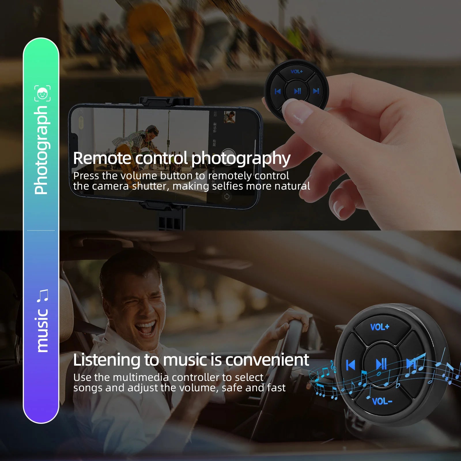 Bluetooth-compatible Car Motorcycle Bike Wireless Steering Wheel Remote Control Music Player  Media Button For IOS Android Phone