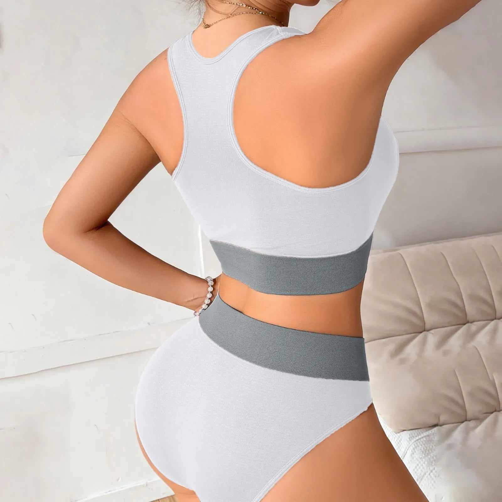 Women Seamless Bra Set Sexy Panties Mid Waist Comfortable Sports Underwear Set Tank Tops Lingerie Female Wire Free Brassiere