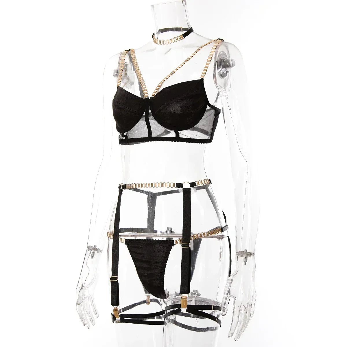 Bra Set Women Underwear Sexy Lingerie Chain Straps Bras with Panties and Garter Leg Ring Sensual Sets Intimate Langerie
