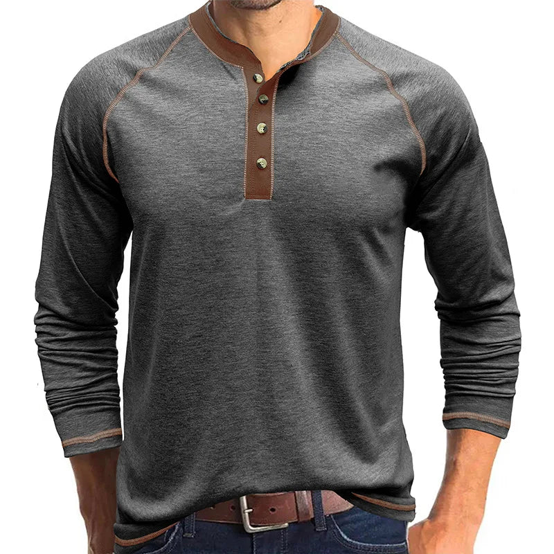 Summer  Autumn Men's American Heavy Cotton Henry Shirt  Long Sleeve Fitness Tough Guy T-Shirt Casual  T Shirt for Men Clothing