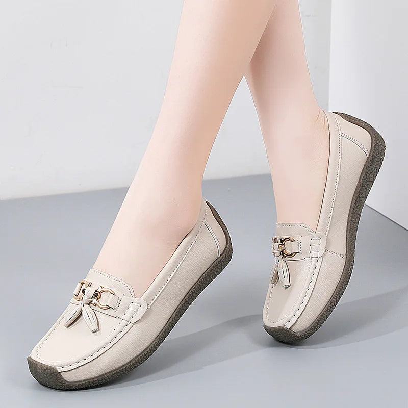 Women's Comfortable Loafers – Soft Sole Flat Shoes with Metal Buckle for Casual Daily Wear and Office Use zapatos para mujer