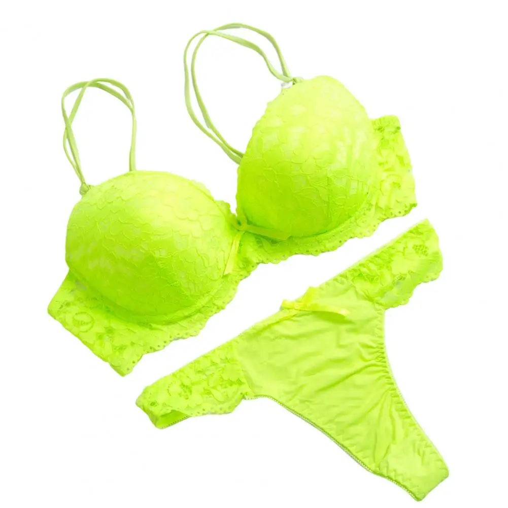 2 Pcs/Set Underwear Set High Stretch Solid Color Double Row Buckle Decorate Large Size Women Sexy Lace Bra And Panty Set