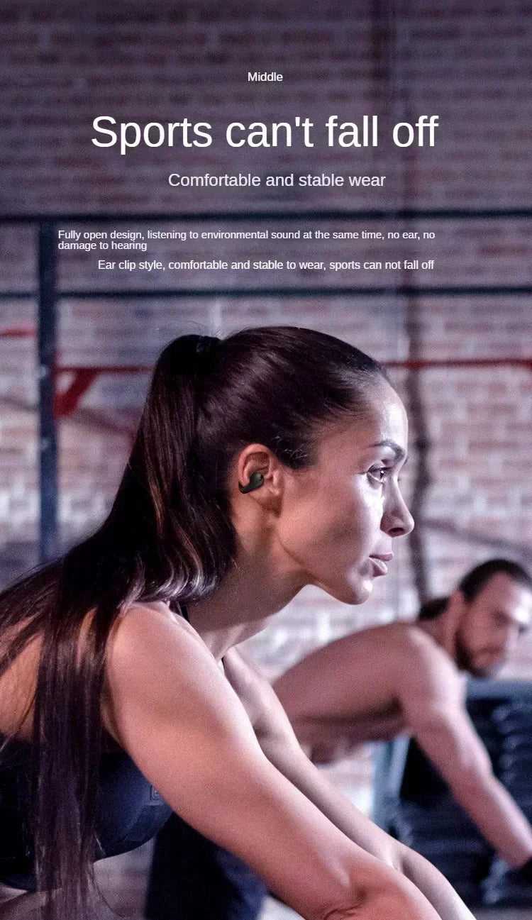 Bluetooth 5.3 Wireless Bone Conduction Headphones Clip Ear Music Noise Canceling Headset HD Call Sports Gaming Earphone
