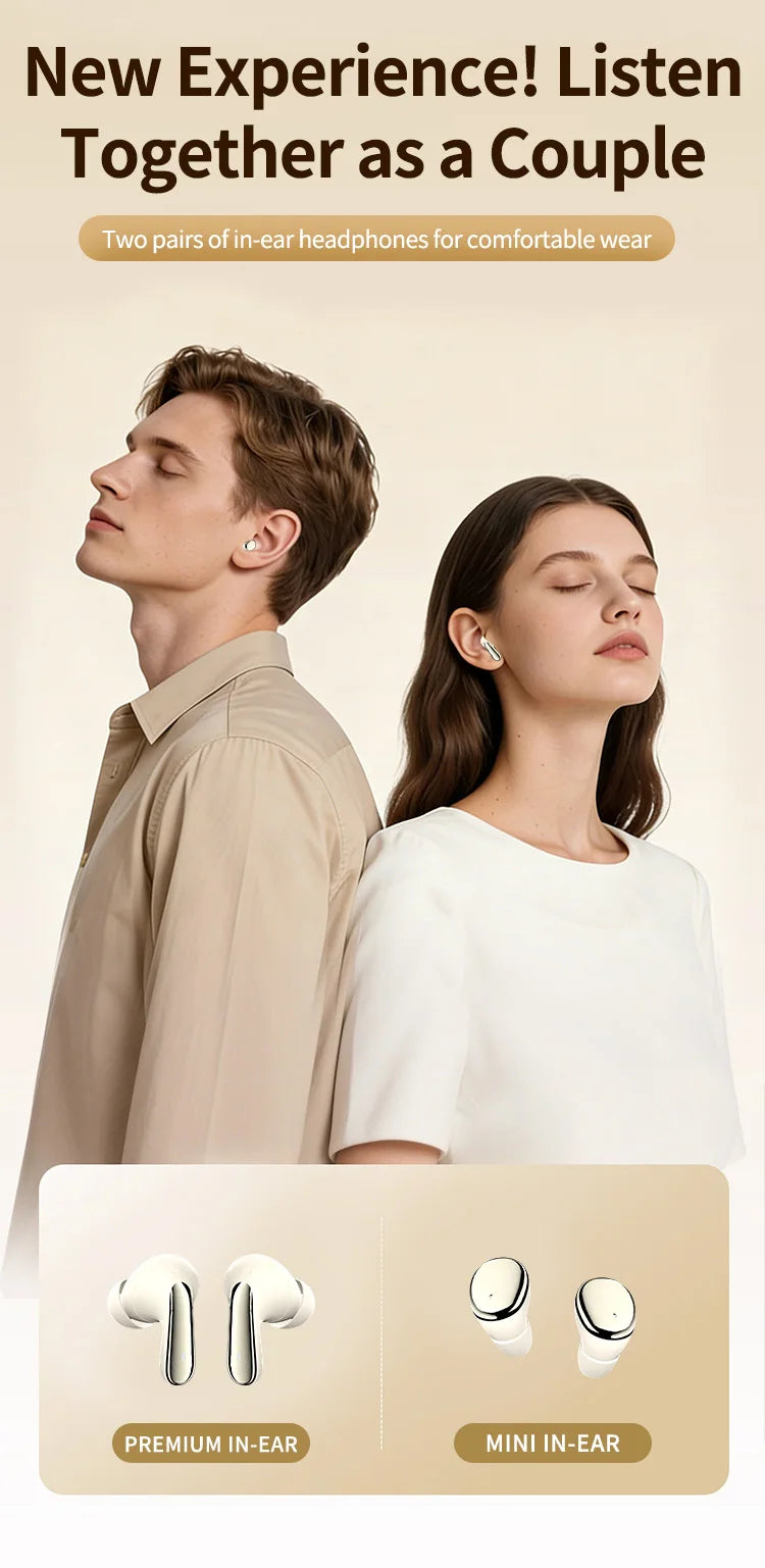 Wireless Bluetooth Earbuds Dual 2-in-1 In-ear for Sleep Running Sports Long Battery Life Couple Set