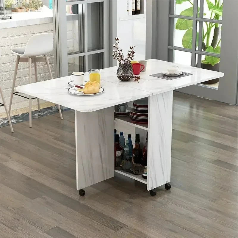 Folding Dining Table for Home Use, Small Apartment, Simple Multi-Functional Mobile Rectangular Dining Table
