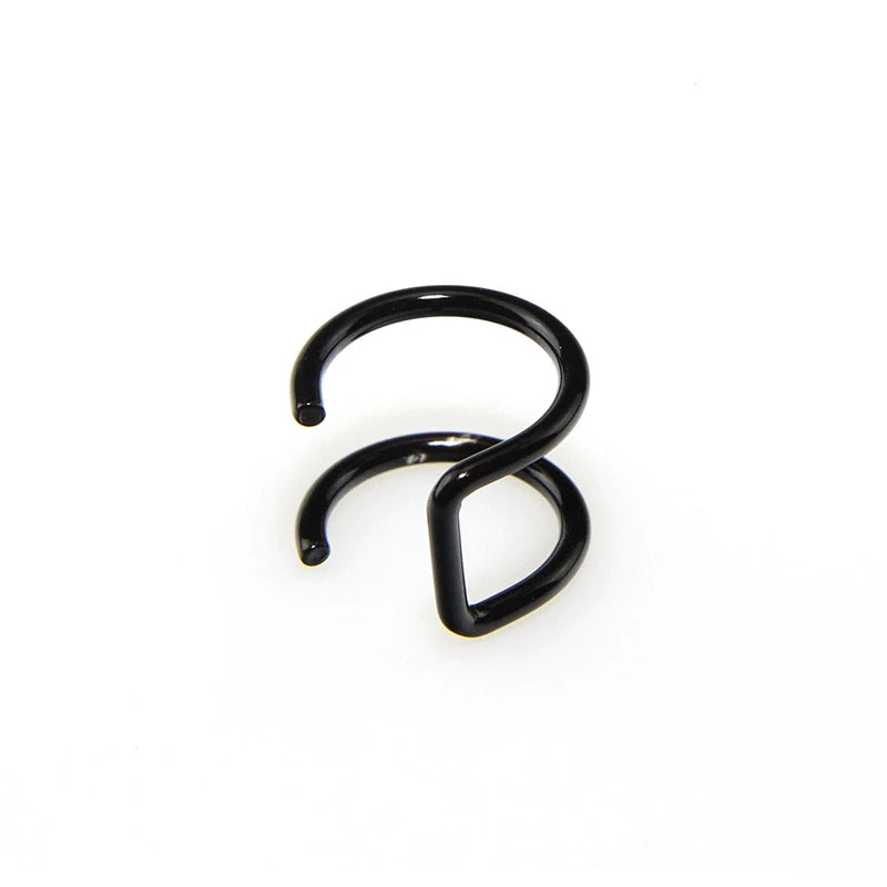 Punk Stainless Steel Black Non Pierced Lip Ring Hollow Double Layer Lip Cuff Faux Body Piercing Jewelry