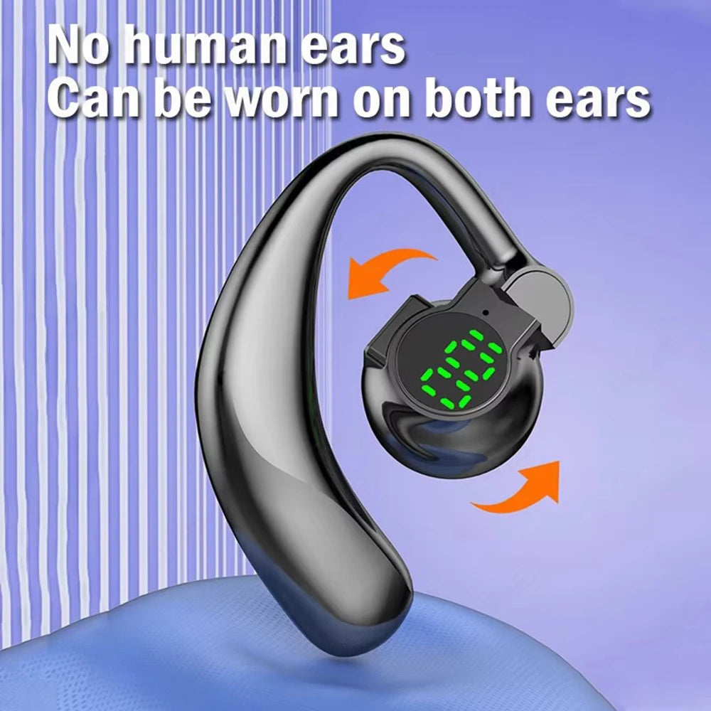 Bluetooth 5.4 Wireless Headphones Headset Handsfree Noise Cancelling Rotatable Sport Digital Display Single Ear Earhook Earphone