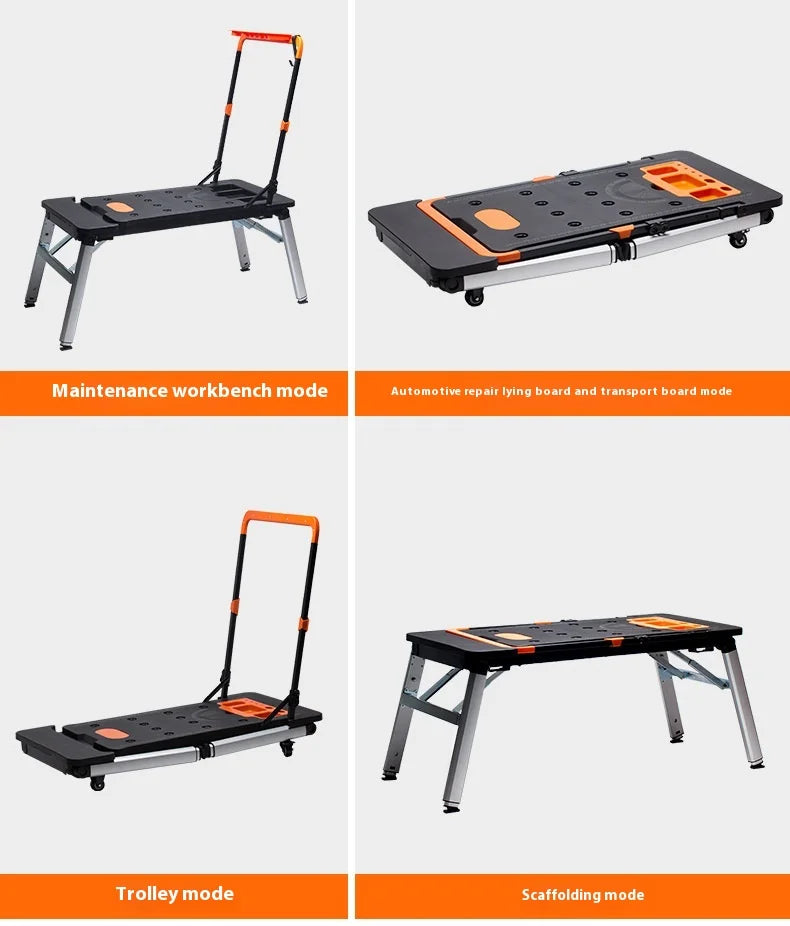 Multifunctional Folding Work Table Portable Trolley Folding Cart With Wheels Workshop Tool Outing Handcart Multifunctional Fold