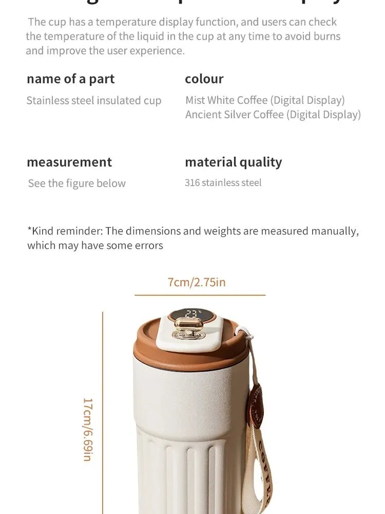 Stainless Steel Insulated Cup Display Temperature Coffee Cup Intelligent Car Mounted Water Cup Gift Drinking Tool