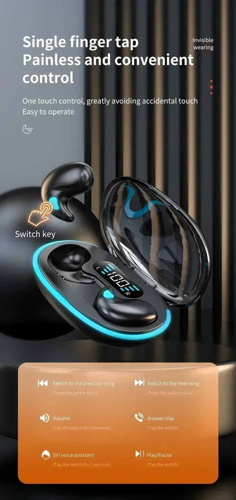 Bluetooth Wireless Headphones Earbuds Ear Hooks Bluetooth Earphones Bass Noise Reduction Earbuds HiFi Stereo Headsets