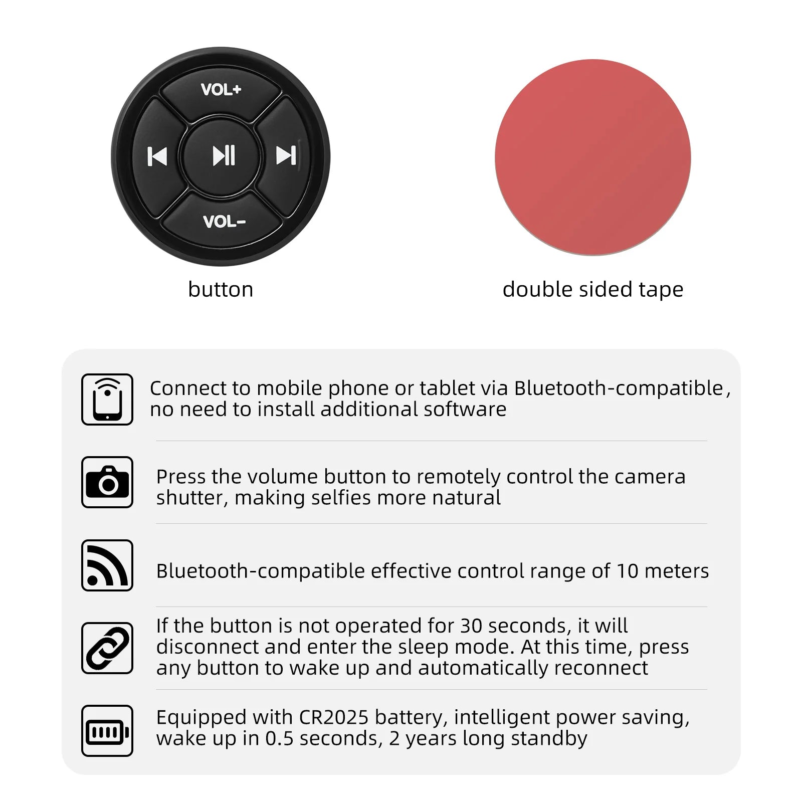 Bluetooth-compatible Car Motorcycle Bike Wireless Steering Wheel Remote Control Music Player  Media Button For IOS Android Phone
