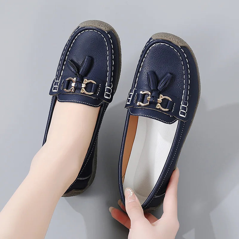 Women's Comfortable Loafers – Soft Sole Flat Shoes with Metal Buckle for Casual Daily Wear and Office Use zapatos para mujer