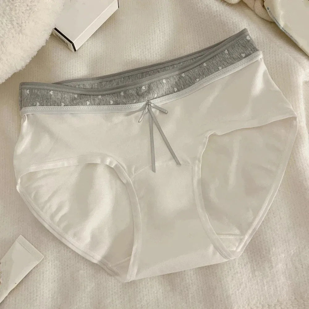 Lingerie Mid-waist Underwear for Women Bow Patchwork Women's Sweet Panties Large Size Underpants Cotton Briefs Lady