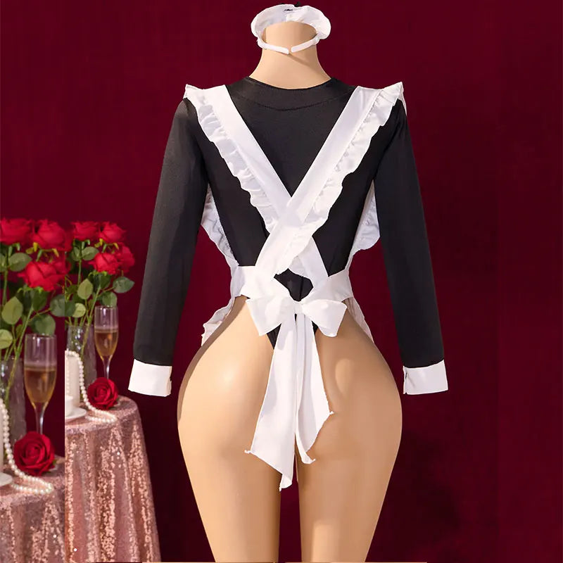 Role Play Bra And Panty Garter Underwear Set  Adult Uniform Suit Women's Lingerie Halter Mini Bras Thong Leg Ring + Apron Sets