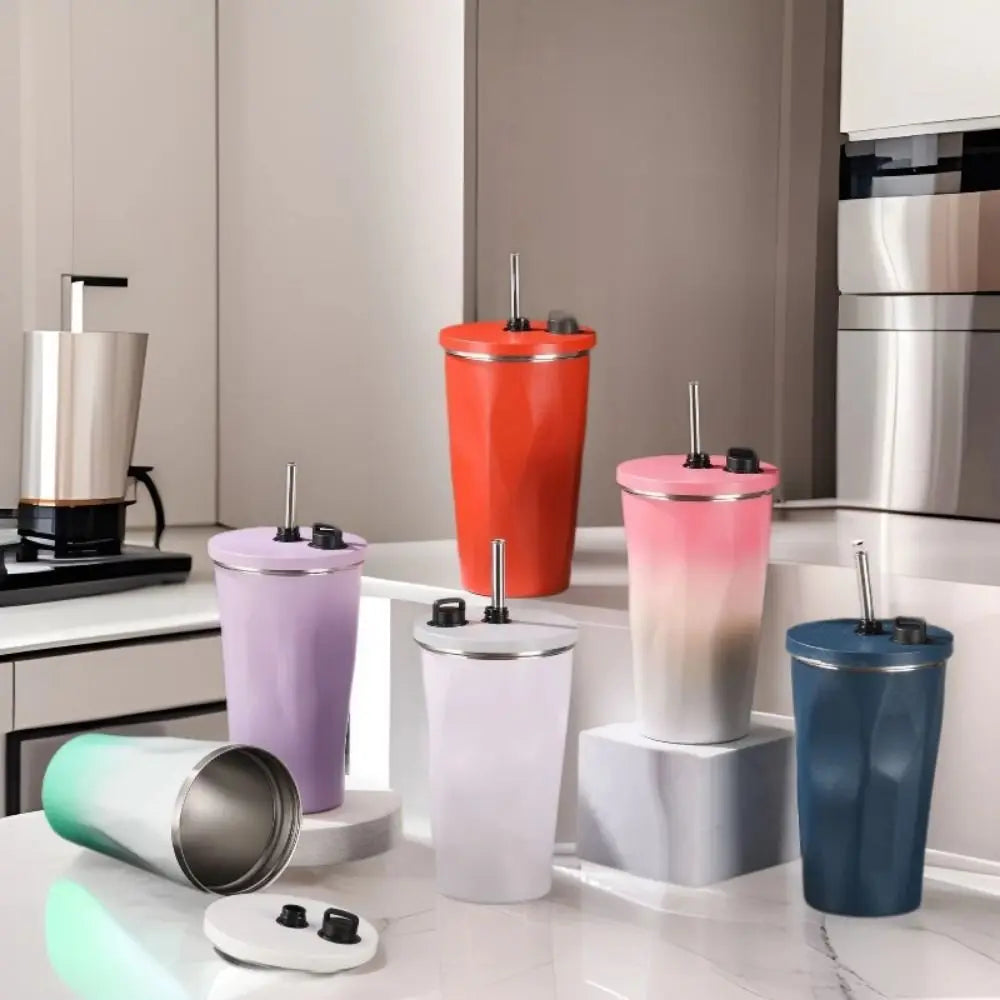 Creative Travel Insulated Tumbler Vacuum Insulated with Straw Stainless Steel Thermal Mug Leak Proof 600ML Fashion Thermos Cup