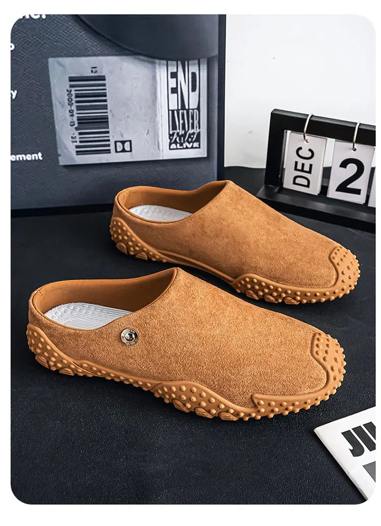 Fashion Slippers for Men Closed-toe Suede Slip Ons Shoes 2026 New Design Mens Casual Flats Loafers Comfortable Walking Shoes