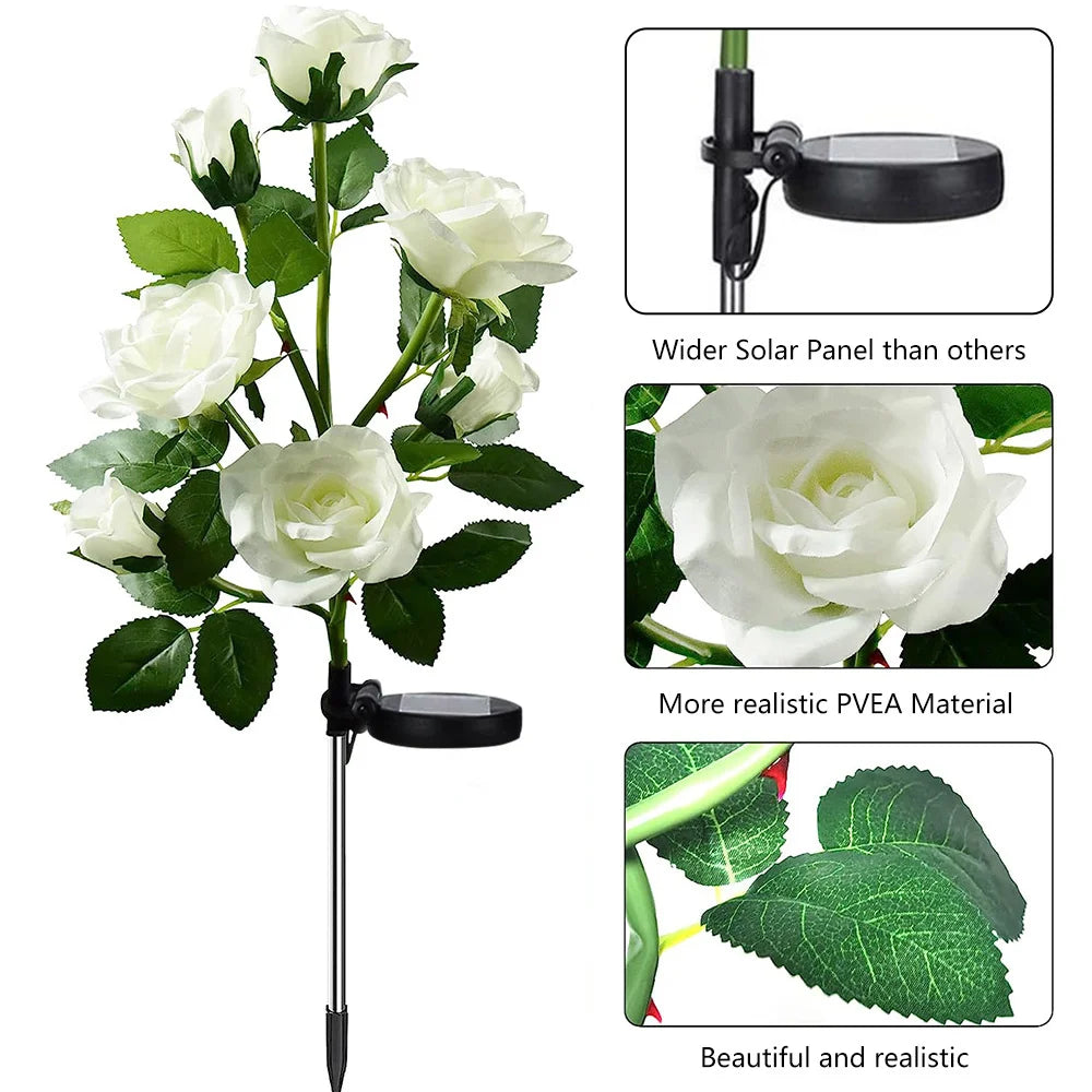 Solar Garden Lights Outdoor Decor Solar Lights with Rose Flowers Light, Solar Powered Lawn Lights for Garden Landscaping lights