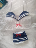 Sexy Bra Set for Women and Girls, Navy Style, Breathable Thin No-Wire Triangle Cup, Lifting and Slimming Bra Two-Piece Set